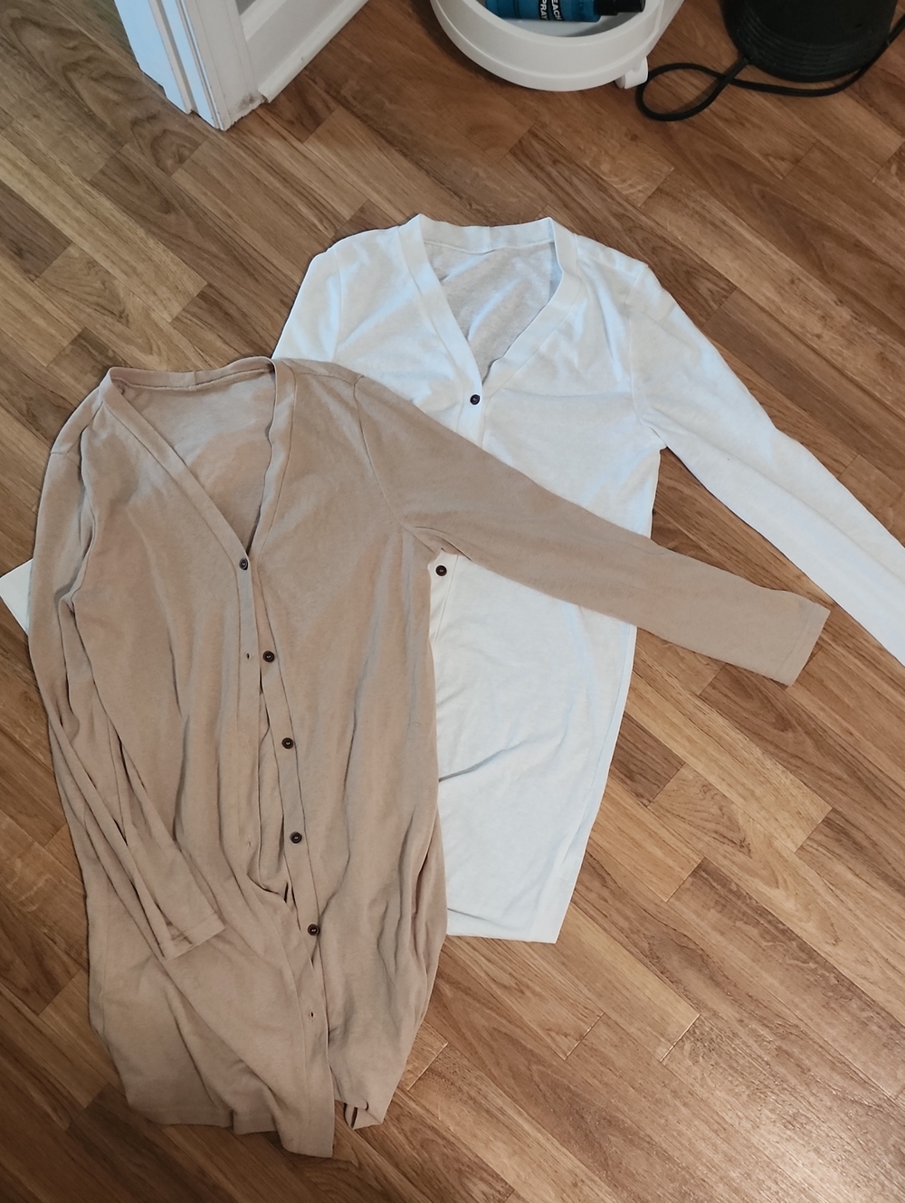 Womens Lightweight Beige and White Button Cardigans - Pair Extra Long